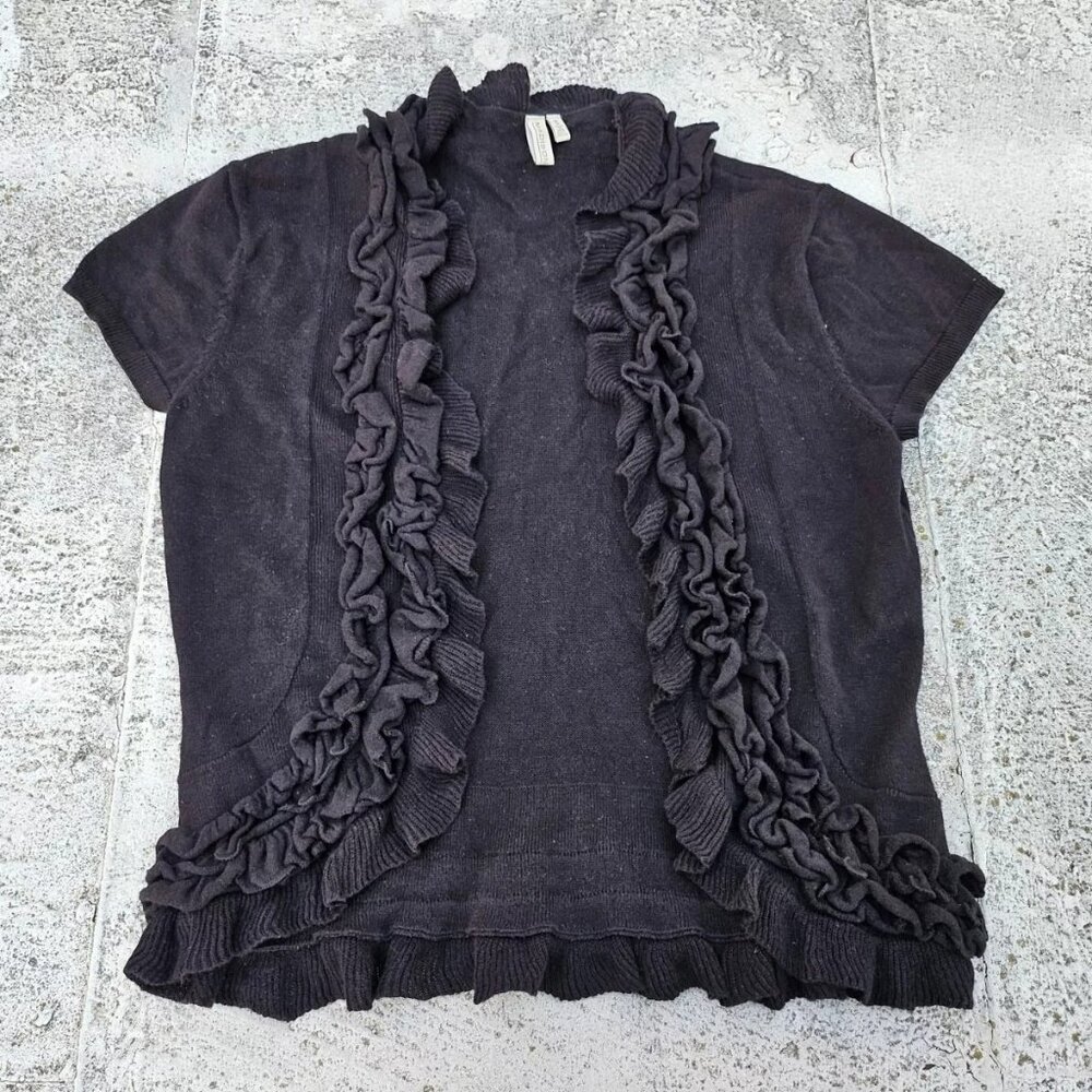 Madison Women Cardigan Sweater Black Open Short Sleeve Size S